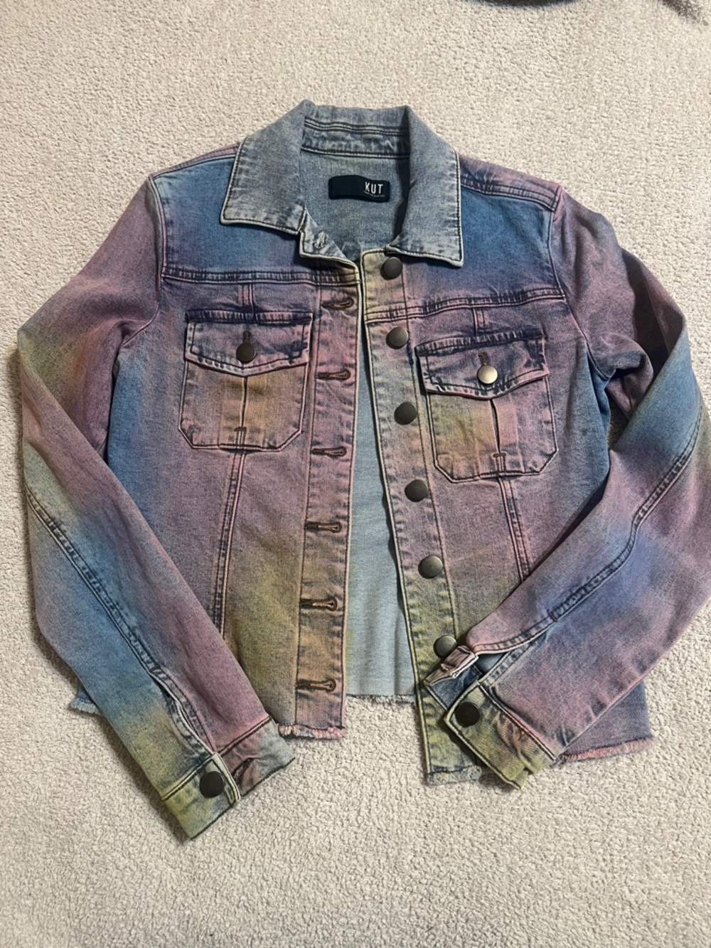 Kut from the Kloth Kara Frayed Hem Tie Dye Denim Jacket